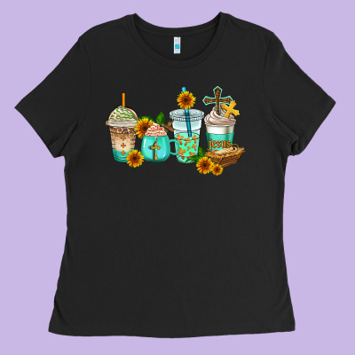 Jesus Coffee Cups Ladies Tee Designed By Adodesignshop