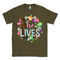 Army Green He lives Easter with flowers Classic Tee - Neo Western