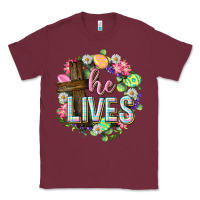 Burgundy He lives Easter with flowers Classic Tee - Neo Western
