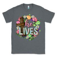 Charcoal Heather He lives Easter with flowers Classic Tee - Neo Western