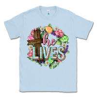 Dusty Blue He lives Easter with flowers Classic Tee - Neo Western