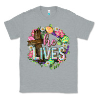 Heather Grey He lives Easter with flowers Classic Tee - Neo Western