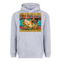 Heather Grey western coop animals farm chicken chick rooster sunflowers wooden sera Heavyweight Hoodie - Artiststas
