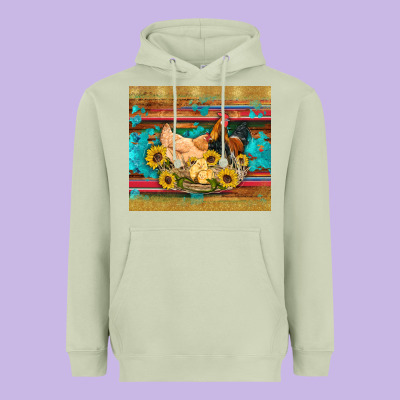 Western Coop Animals Farm Chicken Chick Rooster Sunflowers Wooden Sera Heavyweight Hoodie Designed By Artiststas