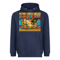 Navy western coop animals farm chicken chick rooster sunflowers wooden sera Heavyweight Hoodie - Artiststas