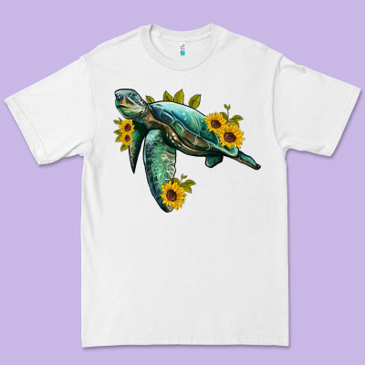 Sea Turtle With Sunflowers Premium Tee Designed By Artiststas