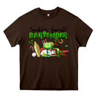 Chocolate Brown Santa's Favorite Bartender Heavy Core Tee - LillyAllenDesigns