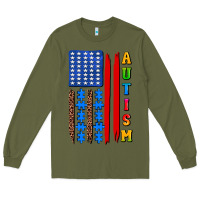 Army Green autism american flag Long Sleeve Tee - AdoDesignShop