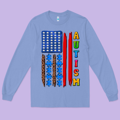 Autism American Flag Long Sleeve Tee Designed By Adodesignshop