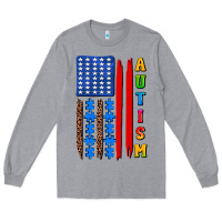 Heather Grey autism american flag Long Sleeve Tee - AdoDesignShop