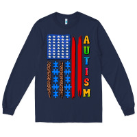 Navy autism american flag Long Sleeve Tee - AdoDesignShop