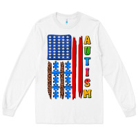 White autism american flag Long Sleeve Tee - AdoDesignShop