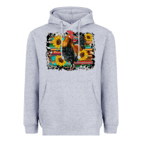 Heather Grey western rooster coop animals sunflowers cowhide serape wooden Heavyweight Hoodie - Artiststas