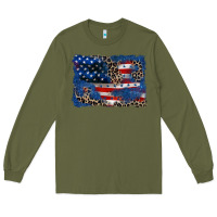 Army Green Leopard glitter American flag 4th of july Long Sleeve Tee - CowGirlArtShop