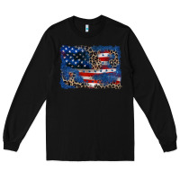 Black Leopard glitter American flag 4th of july Long Sleeve Tee - CowGirlArtShop