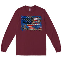 Burgundy Leopard glitter American flag 4th of july Long Sleeve Tee - CowGirlArtShop