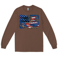 Chestnut Leopard glitter American flag 4th of july Long Sleeve Tee - CowGirlArtShop