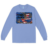 Colony Blue Leopard glitter American flag 4th of july Long Sleeve Tee - CowGirlArtShop