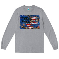 Heather Grey Leopard glitter American flag 4th of july Long Sleeve Tee - CowGirlArtShop