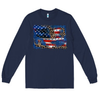 Navy Leopard glitter American flag 4th of july Long Sleeve Tee - CowGirlArtShop