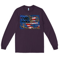 Plum Leopard glitter American flag 4th of july Long Sleeve Tee - CowGirlArtShop