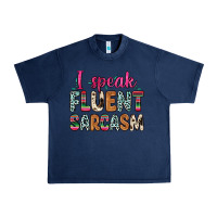 Navy i speak fluent sarcasm Urban Heavy Tee - Zillion Design Studio