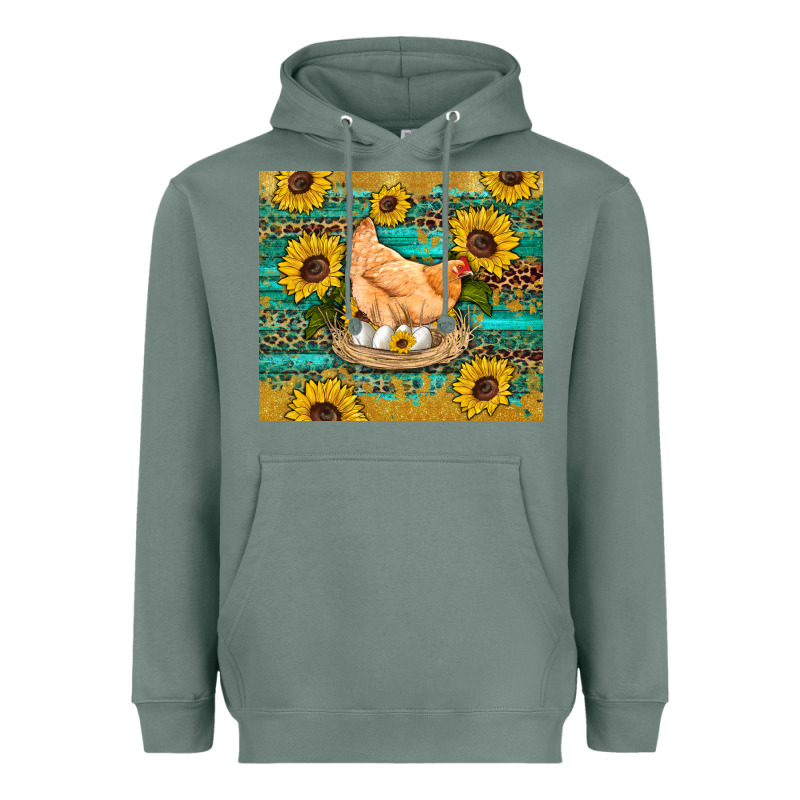 Western Farm Chicken Coop Animals Sunflowers Leopard Turquoise Wooden Heavyweight Hoodie by Artiststas | Teevron