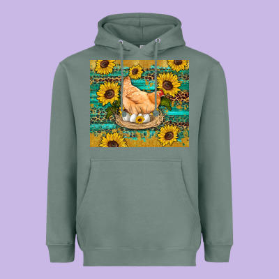 Western Farm Chicken Coop Animals Sunflowers Leopard Turquoise Wooden Heavyweight Hoodie Designed By Artiststas