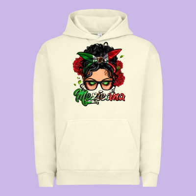 Mexicana Woman Messy Bun Urban Hoodie Designed By Lillyallendesigns