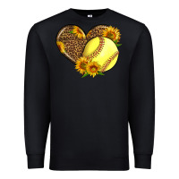 Black Softball Heart With Sunflowers Premium Sweatshirt - LillyAllenDesigns