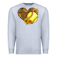 Heather Grey Softball Heart With Sunflowers Premium Sweatshirt - LillyAllenDesigns