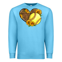 Ocean Blue Softball Heart With Sunflowers Premium Sweatshirt - LillyAllenDesigns
