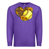 Purple Softball Heart With Sunflowers Premium Sweatshirt - LillyAllenDesigns