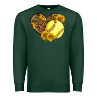 Sports Green Softball Heart With Sunflowers Premium Sweatshirt - LillyAllenDesigns