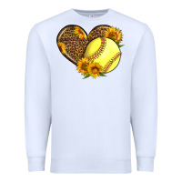 White Softball Heart With Sunflowers Premium Sweatshirt - LillyAllenDesigns