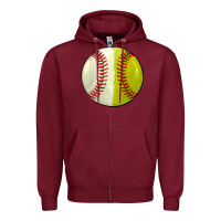 Burgundy half baseball softball Zipper Hoodie - JahusDesignShop