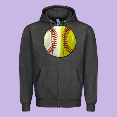 Half Baseball Softball Zipper Hoodie Designed By Jahusdesignshop