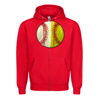 Red half baseball softball Zipper Hoodie - JahusDesignShop