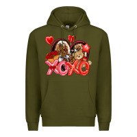 Army Green xo xo with leopard and cowhide heart Premium Hoodie - NancyCooperArtShop