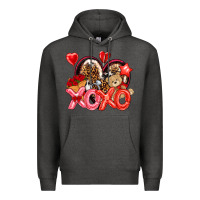 Charcoal Heather xo xo with leopard and cowhide heart Premium Hoodie - NancyCooperArtShop