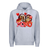 Heather Grey xo xo with leopard and cowhide heart Premium Hoodie - NancyCooperArtShop