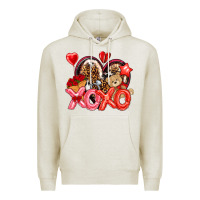 Oatmeal Heather xo xo with leopard and cowhide heart Premium Hoodie - NancyCooperArtShop