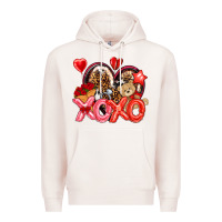 Pale Pink xo xo with leopard and cowhide heart Premium Hoodie - NancyCooperArtShop