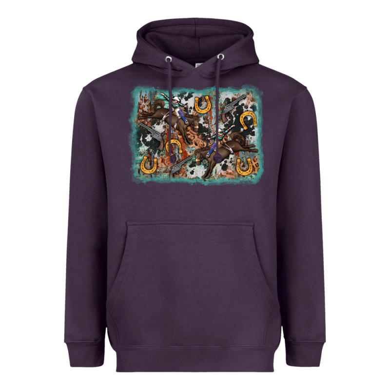 Bucking Bronco Rodeo Revolver Western Background Heavyweight Hoodie by AdoDesignShop | Teevron