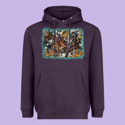 Bucking Bronco Rodeo Revolver Western Background Heavyweight Hoodie Designed By Adodesignshop