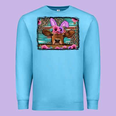 Easter Floral Leopard Cow Premium Sweatshirt Designed By Jasminsmagicworld