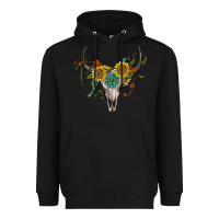 Black boho bullskull with sunflower and gemstone Heavyweight Hoodie - Artiststas