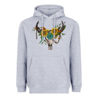 Heather Grey boho bullskull with sunflower and gemstone Heavyweight Hoodie - Artiststas