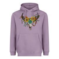Lavender boho bullskull with sunflower and gemstone Heavyweight Hoodie - Artiststas