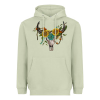 Matcha boho bullskull with sunflower and gemstone Heavyweight Hoodie - Artiststas